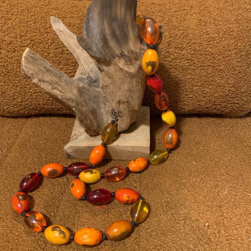Vintage Denaive Paris runway extra long necklace in ambers and oranges